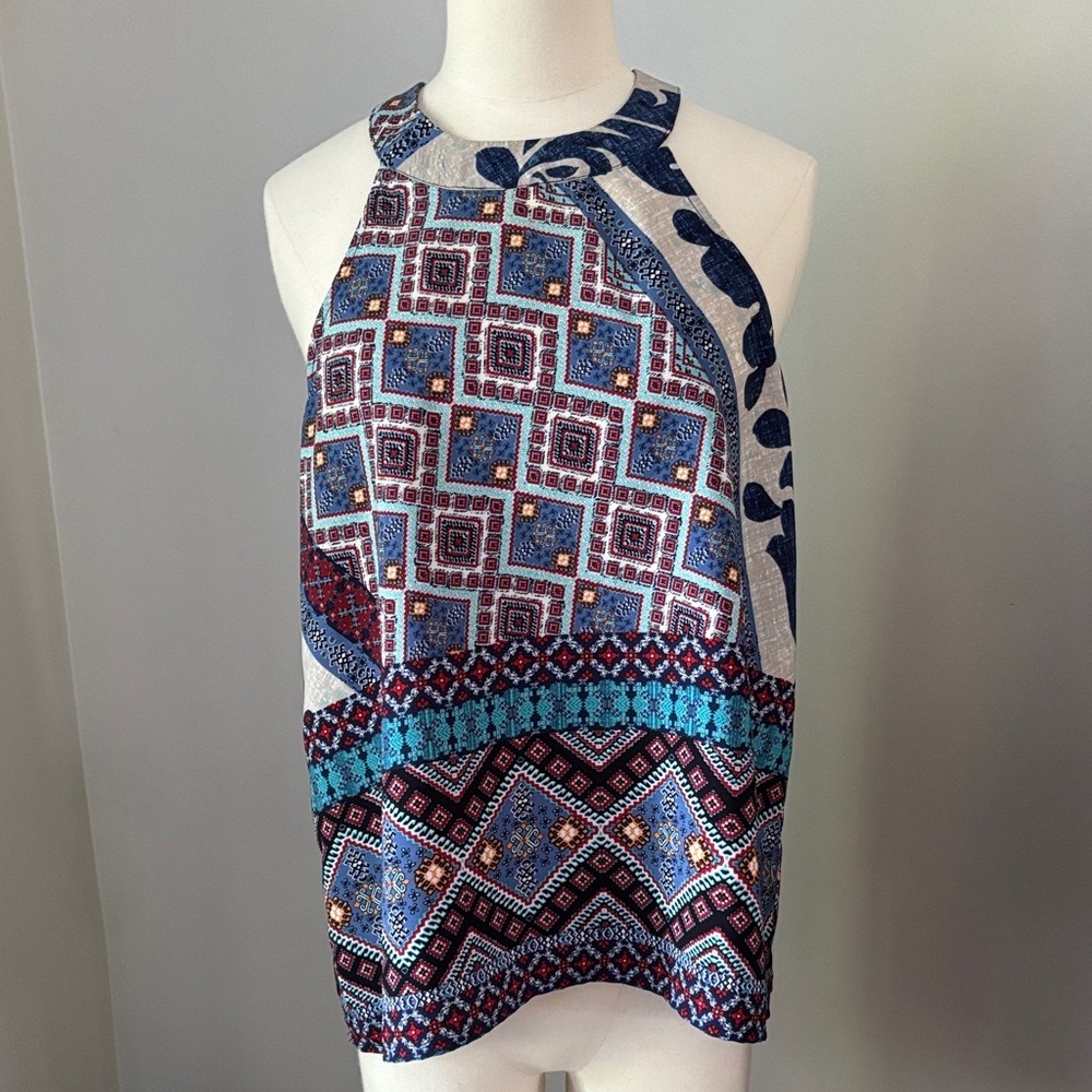 Monteau Multicolor Abstract Print Sleeveless Blouse Sz M